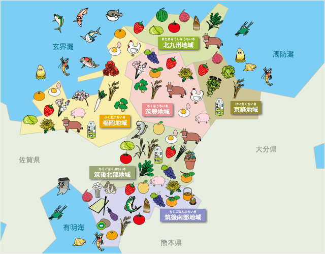 福岡県の農林水産物マップ